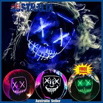 LED Purge Mask Glow In Dark Light Up Halloween Costume Scary Rave Festival Party • $11.77