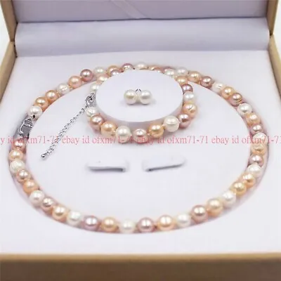 Genuine Natural Freshwater Cultured Pearl Jewelry Necklace Bracelet Earrings Set • $15.19