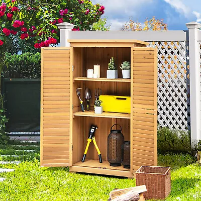 Fir Wood Storage Shed Garden Tool Closet Outdoor Vertical Equipment Cabinet Yard • $229.99