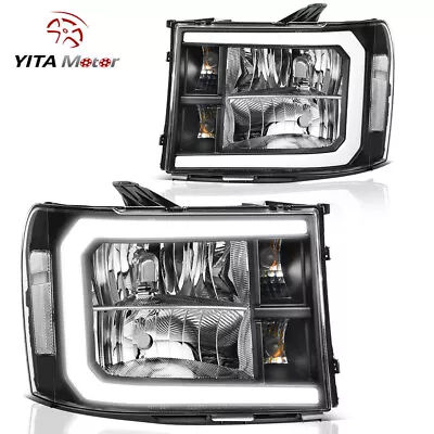 For 2007-2013 GMC Sierra 1500 2500HD 3500HD LED DRL Black Headlights Lamp Pair • $162.90