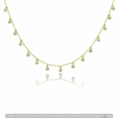 $87.19 • Buy Diamond Drop Dangle Station By The Yard 18  Chain Necklace 14K Yellow Gold Over