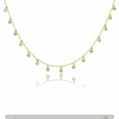 $87.19 • Buy Diamond Drop Dangle Station By The Yard 18  Chain Necklace 14K Yellow Gold Over