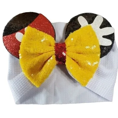 Mickey Mouse Ears Headband Turban Sequins Hair Bow Spa Head Wrap Hair Care Baby • $9