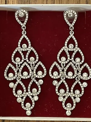 £9.99 • Buy Vintage DiamantÉ Stone Dangly Chandelier Earrings