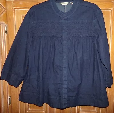 Motto Qvc Womens Size L Blue Denim 3/4 Sleeve Snap Jacket Bolero Smocked • $15.95