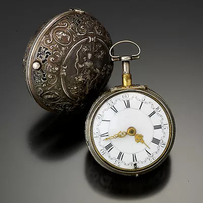 Rare Antique Quarter Hour Repeater Pocket Watch Repousse Silver Pair Case Jodin • $12300