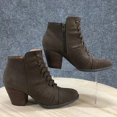 Mossimo Boots Womens 9 Casual Woven Side Zip Ankle Bootie Brown Fabric Heels • $25.64