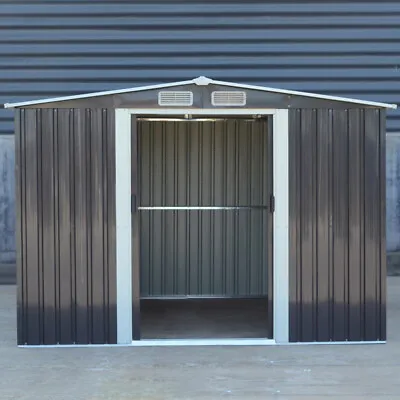 Charcoal Grey Metal Garden Shed 8 X8 Gabled Roof Outdoor Storage Shed With Base • £349.95