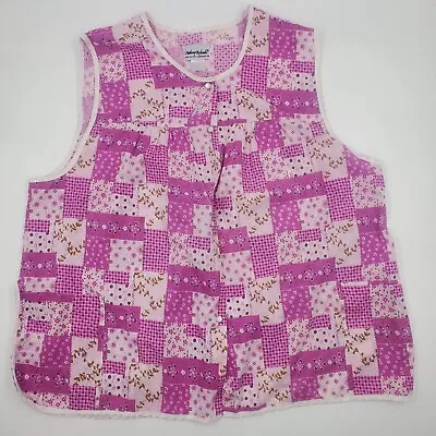 Anthony Richards Vintage Pearl Snap Smock Apron Duster Pink Floral Pockets 2X • $24.99