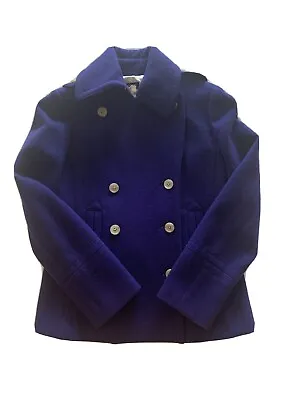 J. Crew Pea Coat Womens Small Wool Purple Majesty Jacket Stadium Double • $38.99