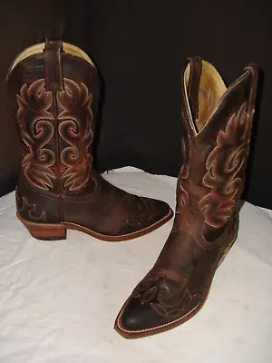 Boulet 70's Brown Cowboy Boots Women's Sz. 7.5C Embroidered W/Overlay Toe & Heel • $249.89