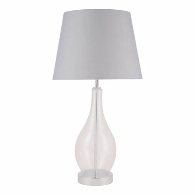 £19.99 • Buy Large Modern 56cm Table Lamp Bedside Light Clear Glass With Grey Fabric Shade