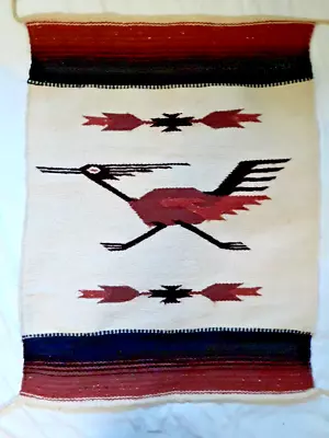 Hand Woven Mexican Road Runner Wall Hanging Rug Wool Tapestry 38x29 • $45