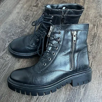 London Rebel Black Lace Up Zipper Boots 4.5 Size 5 Ladies • £13