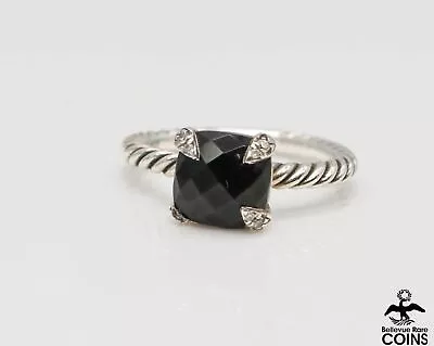 David Yurman Sterling Silver ~0.005CTW Diamond & Onyx Twisted Cable Ring • $102.50