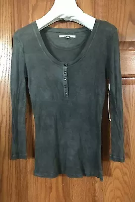 J Brand NWT Henley Mottled Dark Gray 3/4 Sleeve Baby Rib Micro Modal/Cotton XS • $21