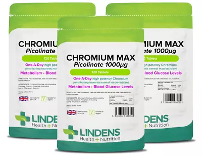 Chromium MAX 1000mcg 360 (3 X 120 Pack) One A Day Weight Loss [Lindens 5767] • £9.99