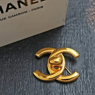 CHANEL Gold Plated CC Logos Turn Lock Vintage Pin Brooch #491c Rise-on • $644.25