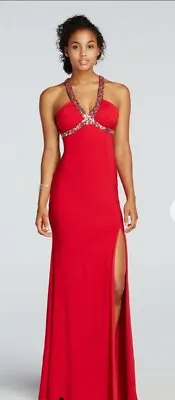 $276 Adrianna Papell Red Sequin Cut-out Back Formal Prom Pagent Ball Gown Sz 14 • £85.90