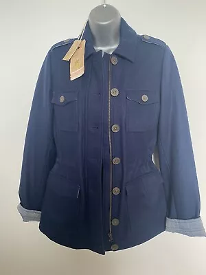 Lovely Fatface Mevagissey Military Wool Blend Jacket Coat Size 8 Navy RRP £98 • £30