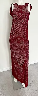 Vintage 1999 Runway Vivienne Tam Mesh Red Dragon Print Maxi Dress Size 2 Small • $550