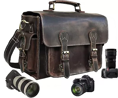 Men Genuine Leather Camera Bag Vintage Shoulder Bag For Canon Nikon SLR Camera • $104.76