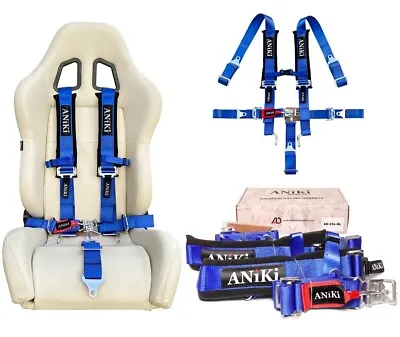 ANIKI BLUE 5 POINT 2  LATCH & LINK SEAT BELT HARNESS W/ SHOULDER PAD UTV ATV • $61.88