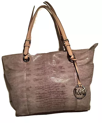 Brown Michael Kors Signature Shoulder Shopper Hobo Tote Handbag Shiny Leather • $40