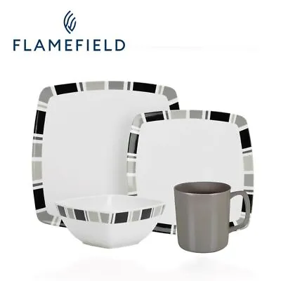 Flamefield Carre 16 Piece Melamine Set Camping Picnic Dinner Caravan - NEW MODEL • £34.95