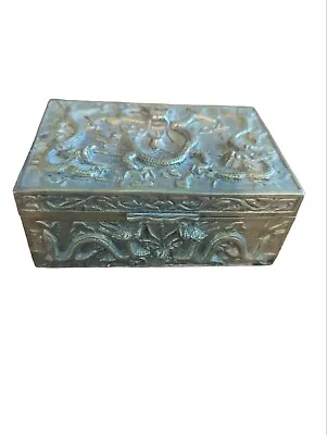 Antique Chinese Dragon Box Bronze Trinket Box Qing Dynasty Wood Lined Read • $99.90