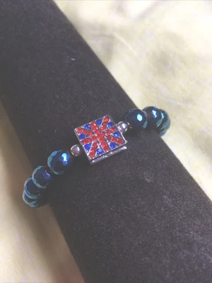 £4 • Buy Bracelets Stretchy Blue Faceted Metallic 6mm Union Jack Shamballa Charm Handmade