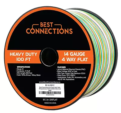 BEST CONNECTIONS 4 Way Bonded Flat Trailer Wire (100 Feet) 14 Gauge Single Condu • $89.68