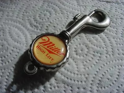 NM Vintage Miller High Life Keychain W/Beer Bottle Opener Key Ring Belt Loop Fob • $12.99