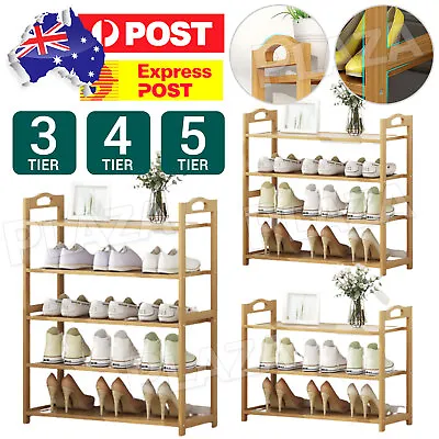 $25.95 • Buy 3-6 Tiers Layers Bamboo Shoe Rack Storage Organizer Wooden Shelf Stand Shelves
