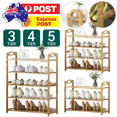 $25.95 • Buy 3-6 Tiers Layers Bamboo Shoe Rack Storage Organizer Wooden Shelf Stand Shelves