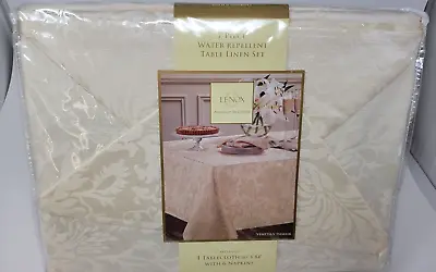Lenox Tablecloth 6 Napkins 60  X 83 White / Ivory Oblong Venetian Damask NEW • $35.85