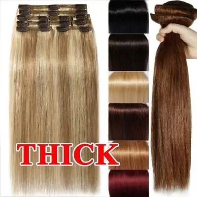 Luxury Clip In Remy Human Hair Extensions Thick Double Weft Full Head US • $55.12