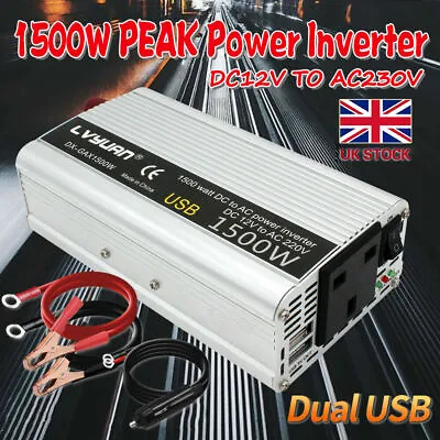 1500W Peak Power Inverter Dc 12V To Ac 230v/240v Adapter Converter Caravan Camp  • £24.99