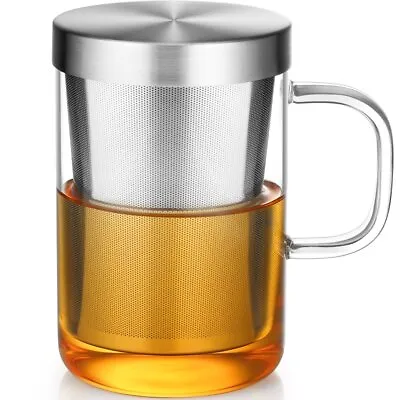 16.9 Oz Borosilicate Glass Tea Mug Cup Tea Glasses With Stainless Steel Infus... • $15.31