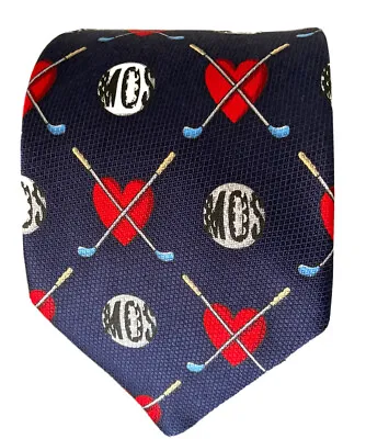 Vintage Moschino Tie Hearts Logo Golf Navy Silk • $120