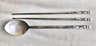 Silver Plated Korean Traditional Spoon And Chopsticks Cutlery Set - New • $12.95