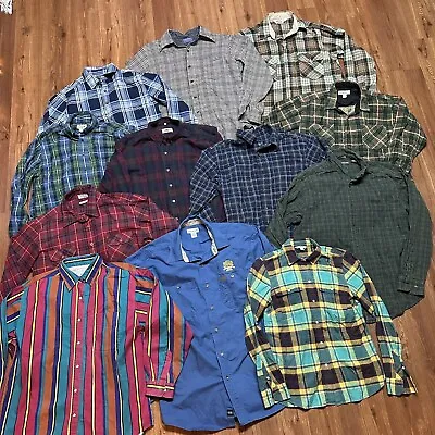 Lot 20 Men's Vintage Flannel Plaid Ranch Button Shirts Long Sleeve Bundle • $125