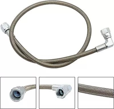 Steel Braided Turbo Oil Feed Line 24  Length Hose -4 AN 90 Degree Straight  • $10.79