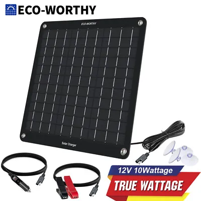 10W 12V Portable Mono Solar Panel Trickle Charger Kit Car Battery Maintainer RV • £23.99