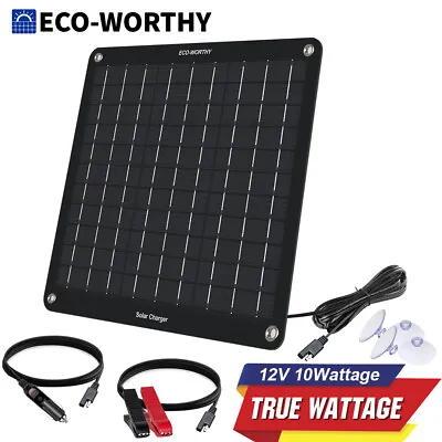 ECO-WORTHY 10W Watt 12V Mono Solar Panel Trickle Charger Kit Waterproof Car Boat • £23.99