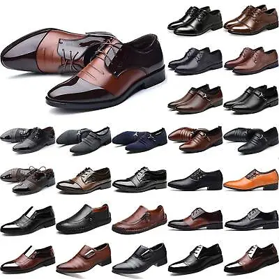 Mens Leather Italian Business Wedding Formal Pointed Toe Office Smart Shoes Size • £20.87