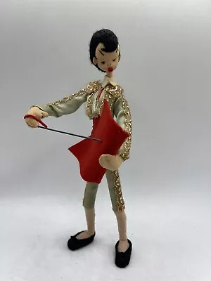 VTG Whimsical Matador Bull Fighter Figure Felt Wire Doll Silk Outfit Wire Sword • $22