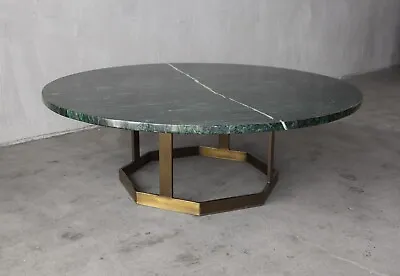 Round Green Marble And Brass Mastercraft Coffee Table • $6800