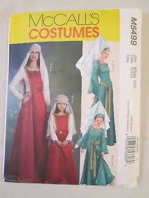 McCalls 5499 Girls Medieval Costume Pattern 3-8 Dress Overdress Veil Renaissance • $14