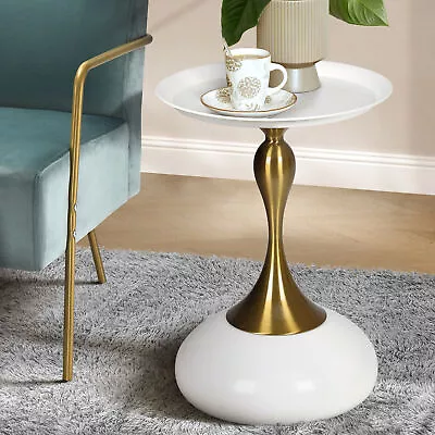 Oikiture Coffee Side Table Bedside Sofa Tea End Tables Round Metal White • $78.90